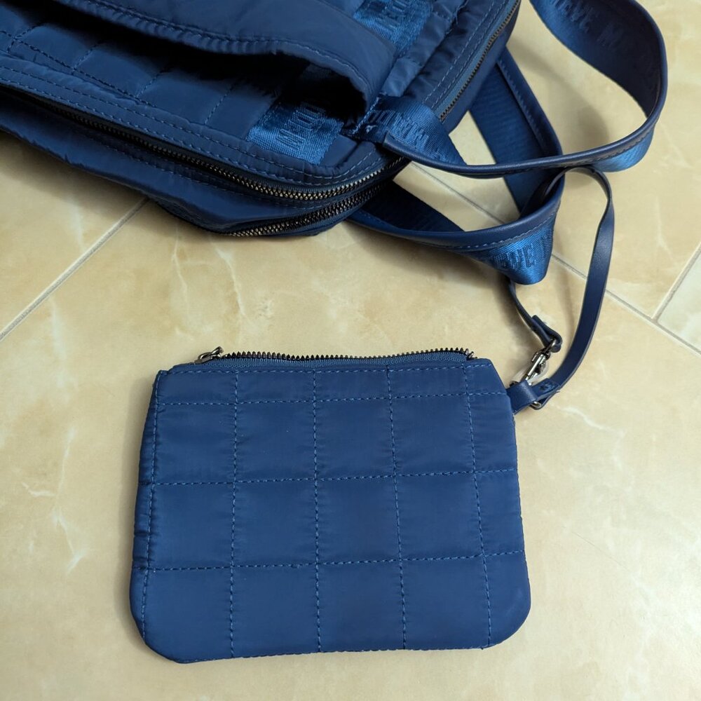 Steve Madden Quilted Backpack With Zipper Wristlet Pouch Blue-Like New - Picture 7 of 14